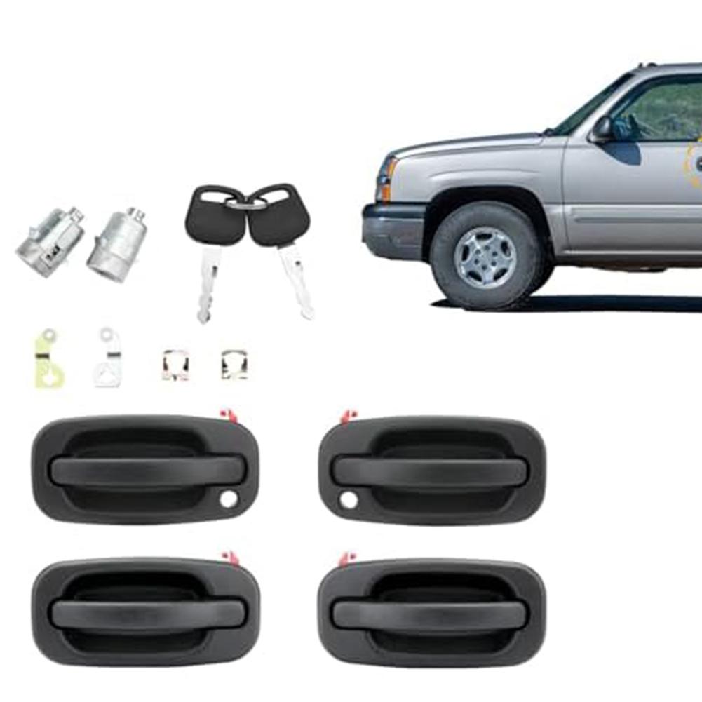Exterior Door Handle Set with Lock Cylinders for Chevy For Silverado 1999 2007 Includes Replacement Keys Compatible with