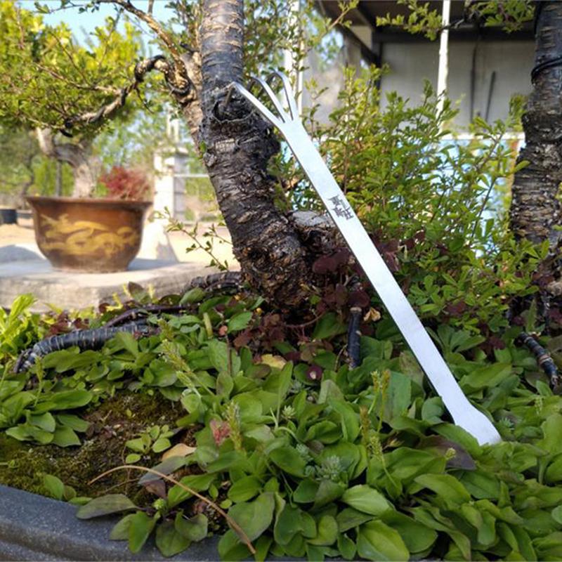 Unelte de grădinărit bonsai 2 în 1 din oțel inoxidabil Greblă de rădăcini Spatulă Pensete Grădină
