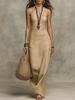 Women Halter Neck Sleeveless Maxi Dress Solid Color Casual Summer Beach Dress