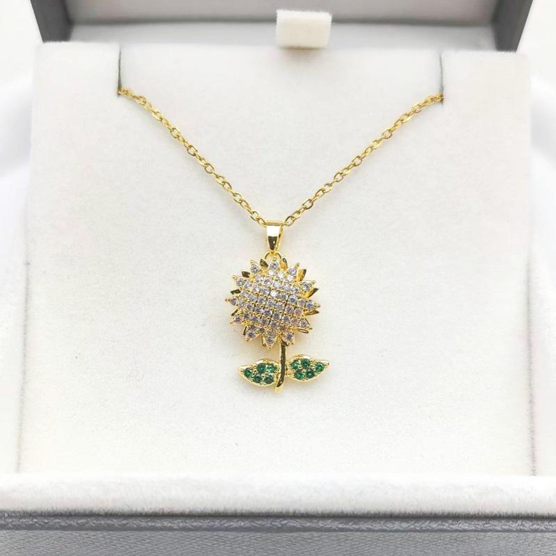 

1 Pcs Copper Pendant Rotatable Sunflower Inlaid with Zircon Steel Necklace Collarbone Chain Women s Girls Elegant Accessories