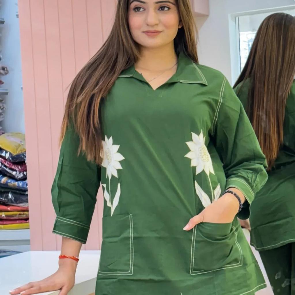 Women Cotton Slub Kurti with Palazzo Set Indian Designer Ethnic Kurta Cord Set