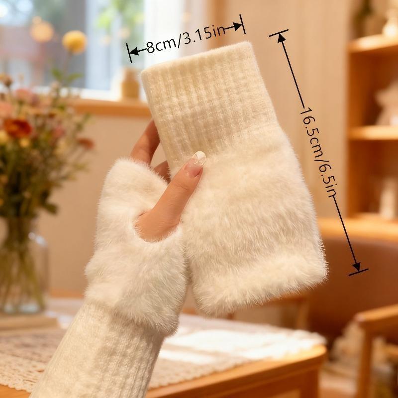 Lady's Comfortable Fingerless Gloves - Soft, Warm, and Fashionable Pure White Winter Gloves, Suitable for Cold Weather