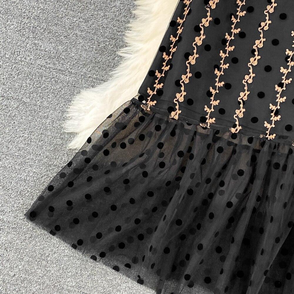 Fashion Temperament Waist Slimming Dot Mesh Flounces Fishtail Dress