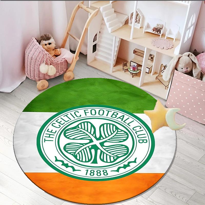 1PC round rug Cel-tic Football Club Crest Printed Round Area Rug ,Rug For Home Office, Round Chair Rug, Decorative Carpet Fan gifts Christmas gift