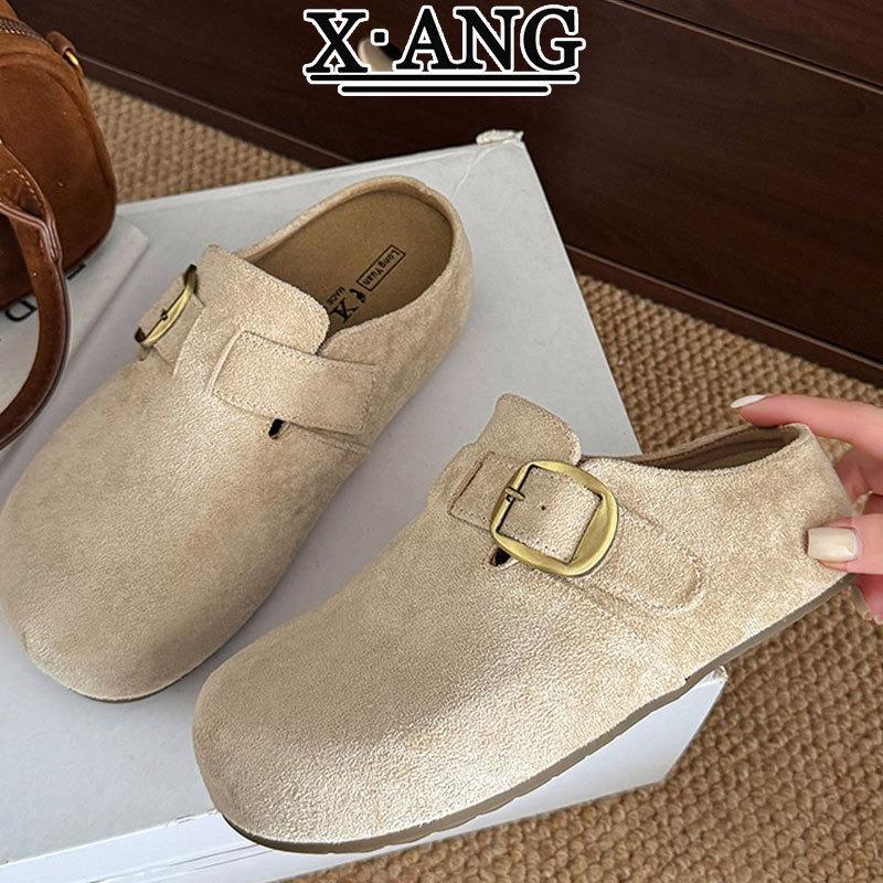 Cow anti-velvet cm thick-soled height-increasing women's shoes autumn new bag head half-drag wear lazy shoes