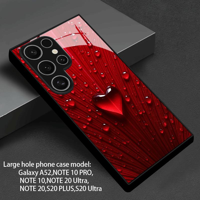 Red heart water droplet pattern glass phone case for Samsung Galaxy S26 S25 S24 S23 S22 S20 fe plus Ultra anti fingerprint