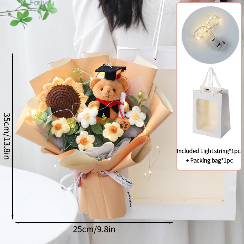 Artificial Flowers Bouquet Crochets Flower with Lights Wedding Guests Gift Graduation Bouquet Teachers' Day Gift Christmas Decor