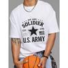 White T Shirt with Soldier U S Army Print and Star Flag Design for Casual Wear