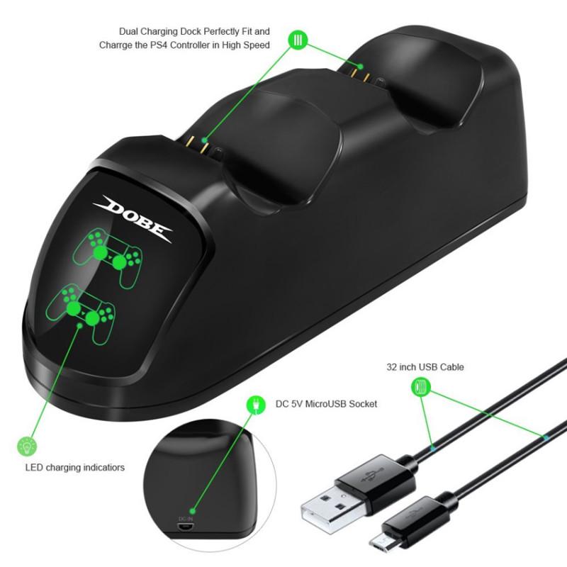 Dobbel USB Kontrollerlader Ladestativ for PS4/Pro/Slim Spillkontroller Joypad Joystick