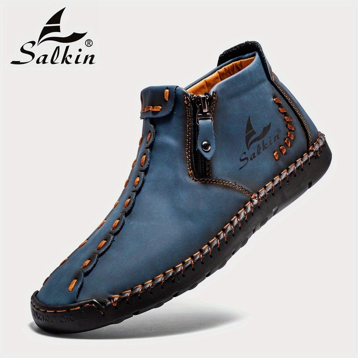 

Кожаные ботильоны для мужчин 2024 года, новые высокие кроссовки, роскошная зимняя обувь, мужская обувь, повседневные меховые плюшевые мотоциклетные ботинки для мужчин 43 синий