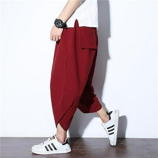 Men's Loose Wide-Leg Cropped Harem Pants - Trendy Plus Size Casual Chinese Style Shorts