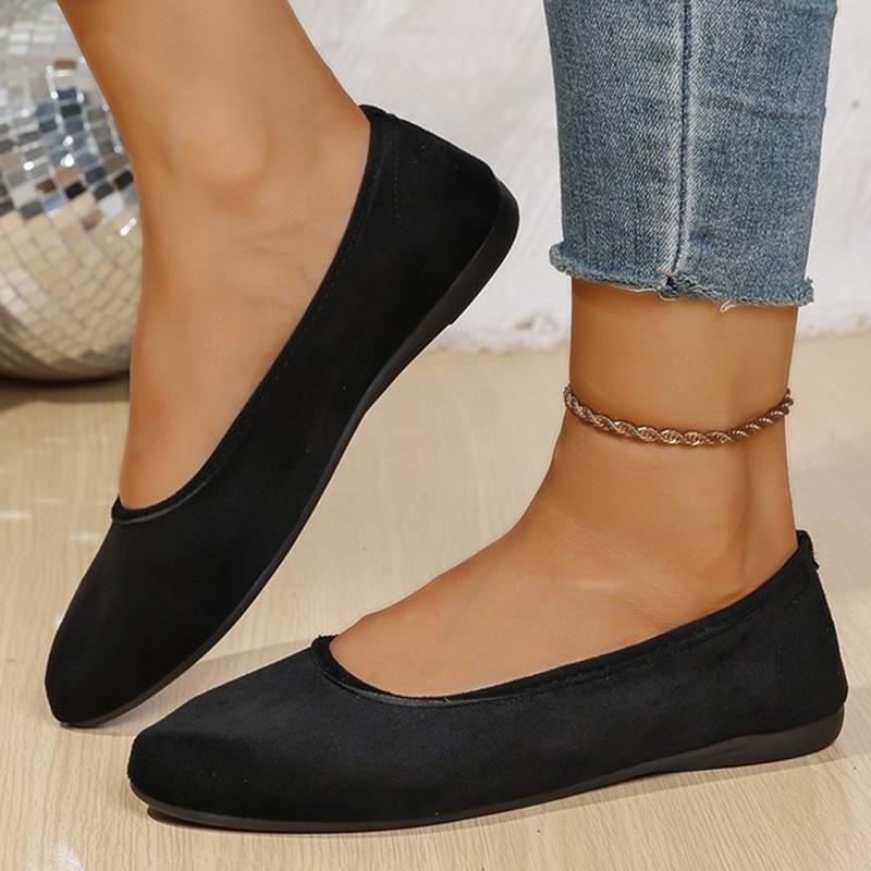 Fashion Concise Black Lightweight Flats Shoes Women Spring Autumn Soft Faux Suede Flat Shoes Woman Shallow Slip On Causal Shoes Female