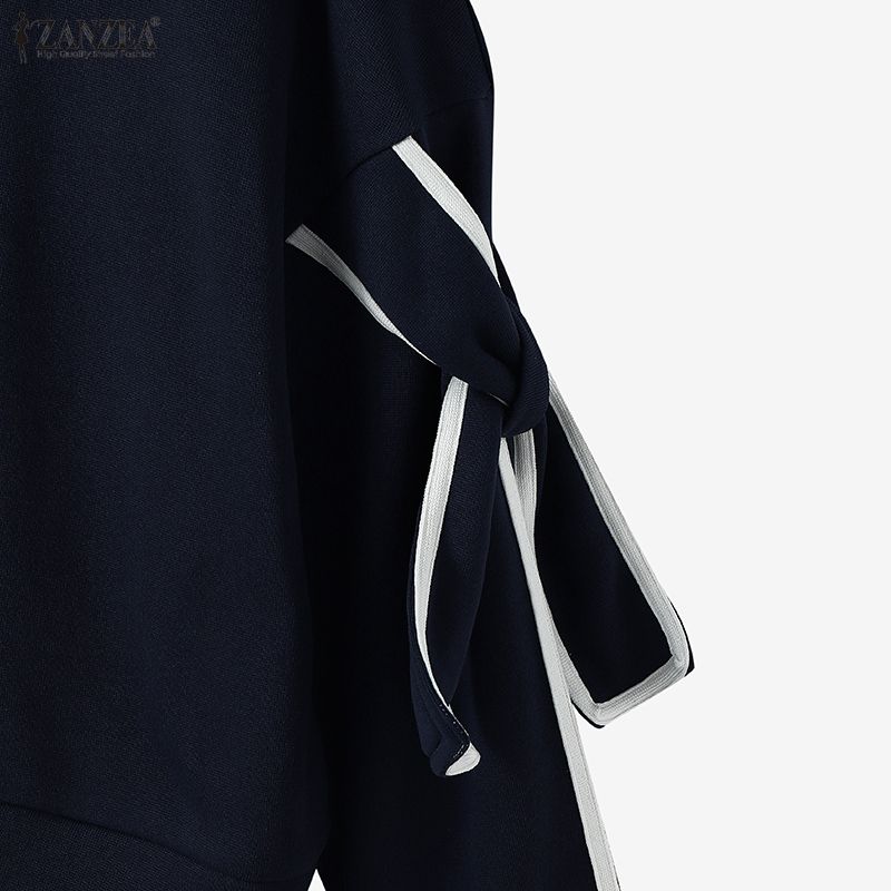 ZANZEA Sweat-shirts décontractés pour femmes à col rabattu, manches longues et patchwork