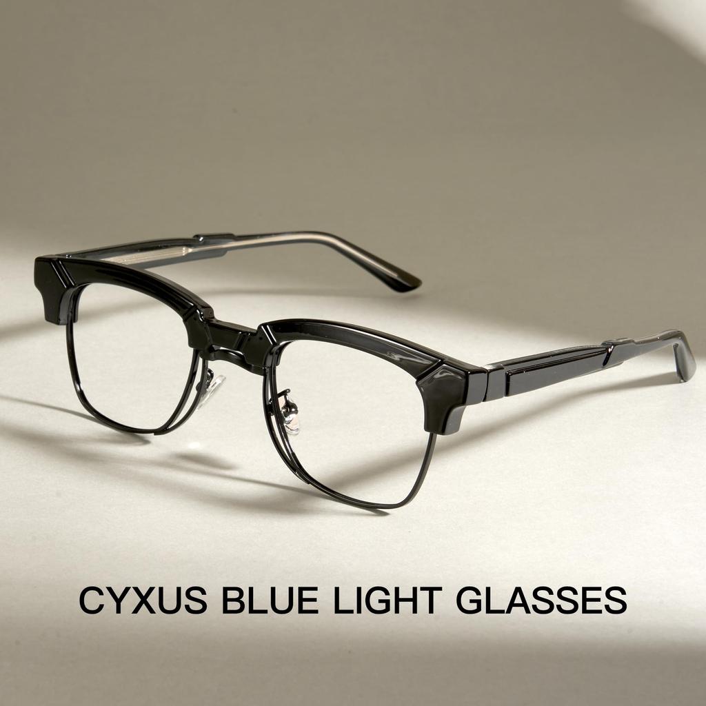 Browline Fashion Blue Light UV Slimming 8557 [Cyxus] Glasses, Glasses, Blocking, Protection, Effect, Stylish, Unisex, (01-Black)