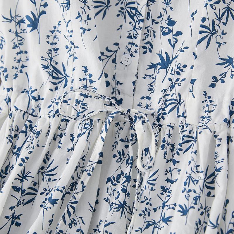 New Chinese style small floral pure cotton dress women's short-sleeved summer new elegant temperament medium and long dress