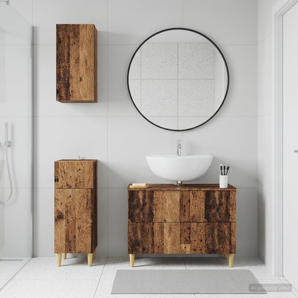 3 Piece Bathroom Cabinet System DELFT Reclaimed Wood Particle Board