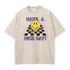 Happy Face Crewneck Washed Tshirts Mother Day Gift Idea Tops Tees Short Sleeve Funny Cotton Fabric Washed Tshirts Male