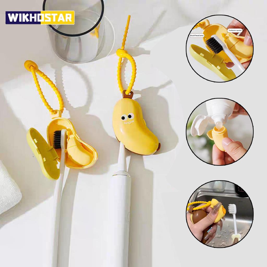 Banana Toothbrush Protective Cap with Toothpaste Storage Box - Compact and Convenient - Essential Toothbrush Cover for Travel