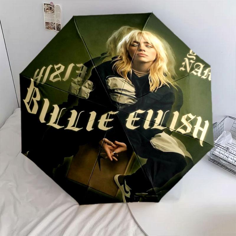 1 PC Automatic Folding Umbrella - Billie Eilish Custom Name Pattern, Portable & Foldable Design with 8 Ribs, Christmas Birthday Gifts