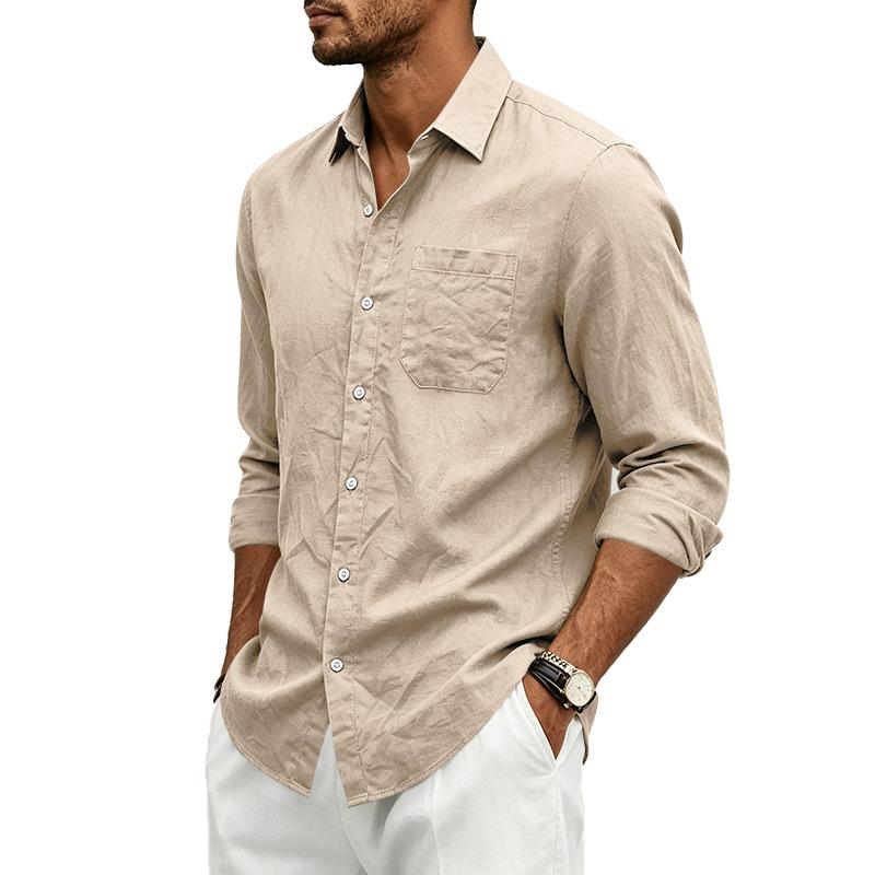 Men S Linen Long Sleeve Loose Fit Casual Shirt