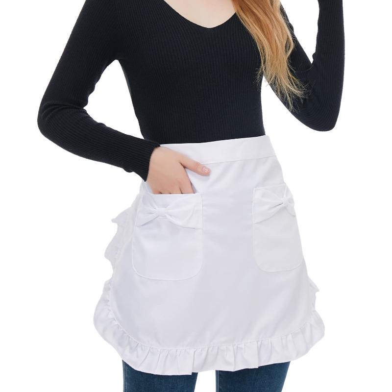 Woman Half Waist Cooking Kitchen Apron Short Lolita Maid Sexy Lace Black White Bib Beauty Flower Coffee Shop Pinafore Home Work