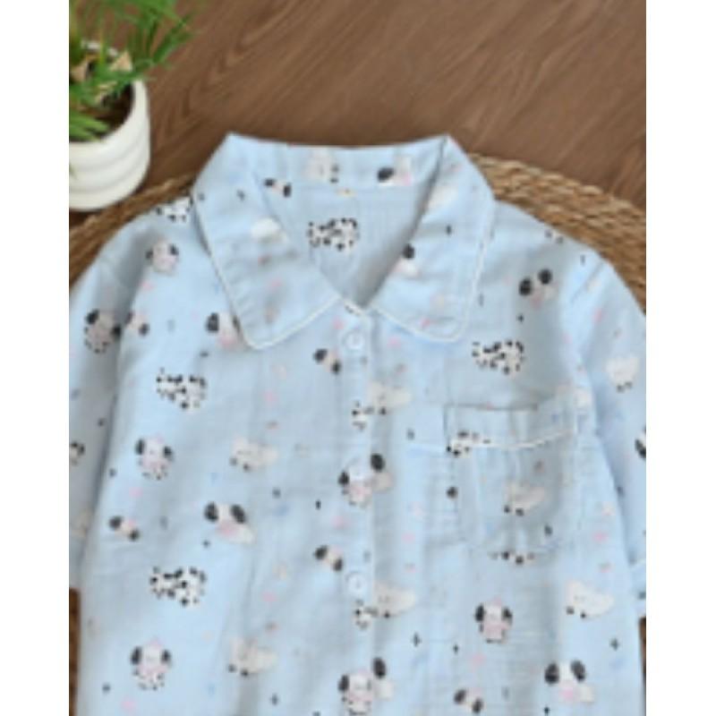100% Cotton Gauze Pajamas Set Women Thin Breathable Long Sleeve Pants Loungewear
