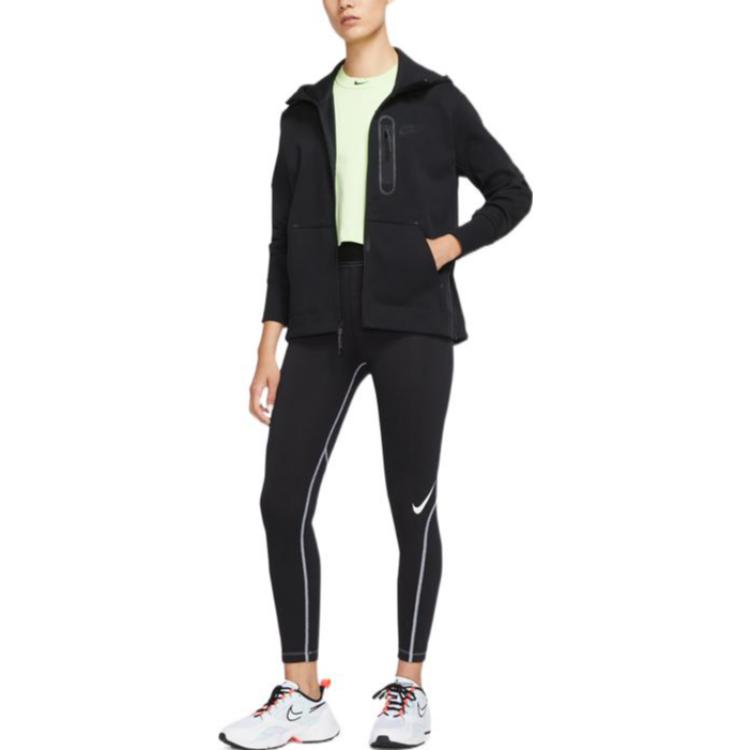 Nike Solid Color Zip-Up Hoodie With Brand Logo Print Jacket Women Jackets Black DD5625-010