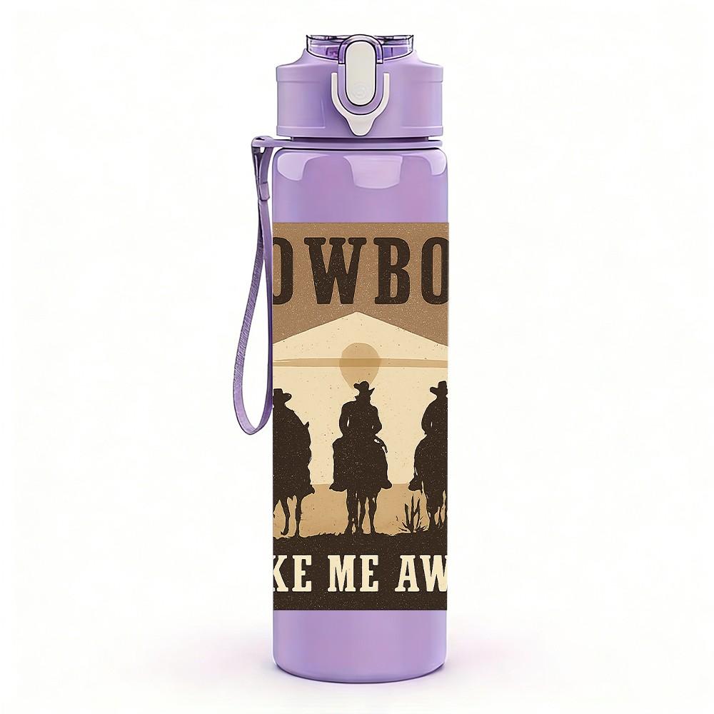 1PC Cowboy Take Me Away Silhouette 750ml Color Plastic Sports Water Bottle Leakproof Flip Straw Lid Suitable for Sports Office Home Use