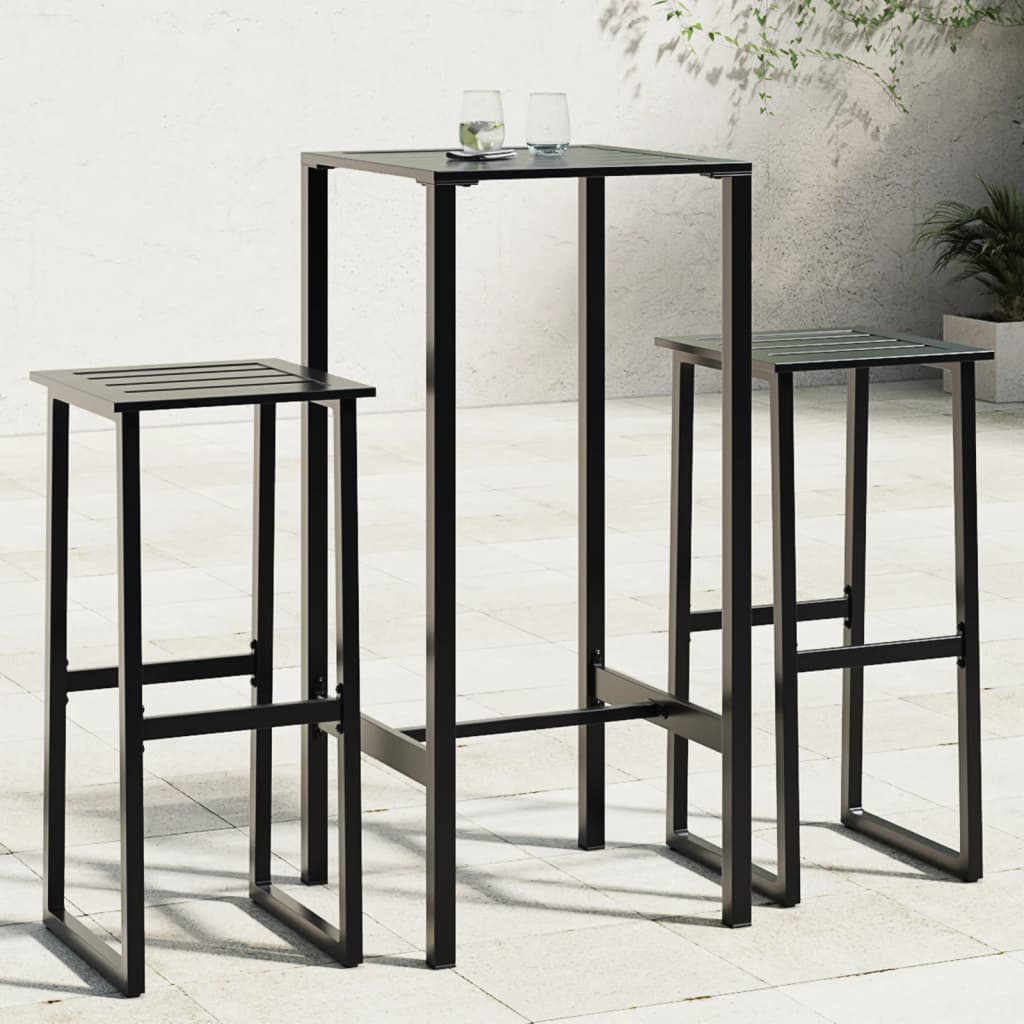 3 Piece Garden Bar Set Black Powder Coated Steel