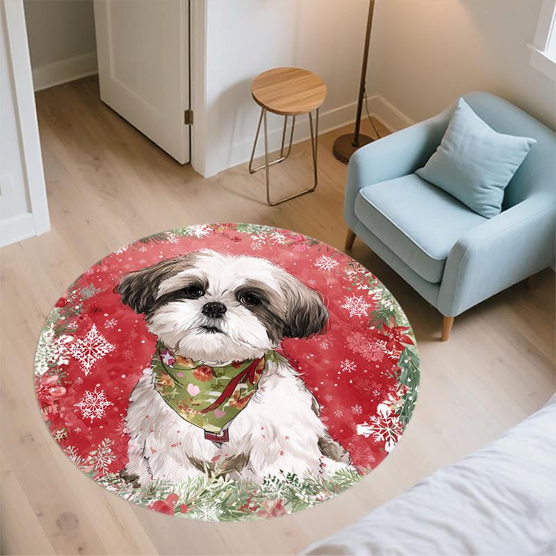 Shih Tzu patroon rond vloerkleed, Vloerkleed voor Woonkamer Slaapkamer Bank Speelkamer Decoratie, Antislip Vloermat, Feestdagen Cadeaus en Verjaardagscadeaus