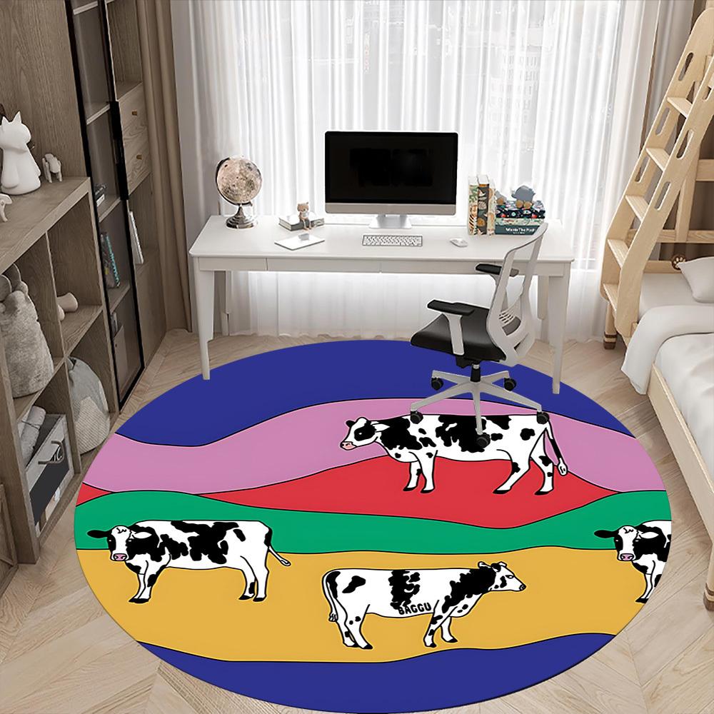 1pc Cows Pasture Office Round Area Rug,  Mat Suitable For Office, Under Office Chairs Bedroom Living Room Home Decor, Room Deco