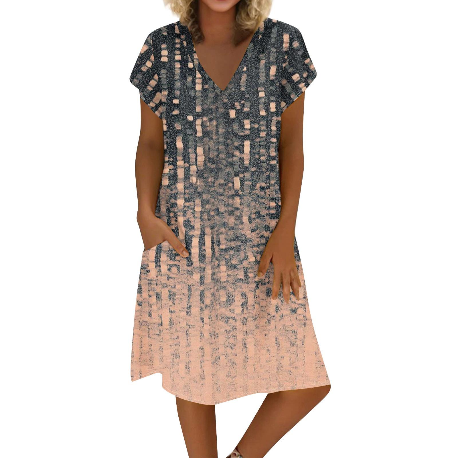 

Женское летнее платье из хлопка и льна с V-образным вырезом и короткими рукавами XL