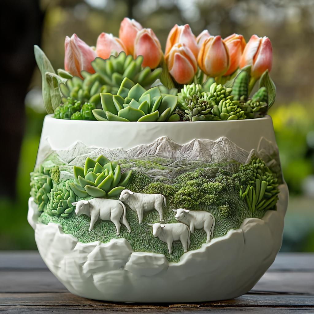 Running Stallion Relief Succulent Plant Flowerpot Resin Silicone Mold Grassland Warhorse Storage Box Mould Horse Gypsum Molds