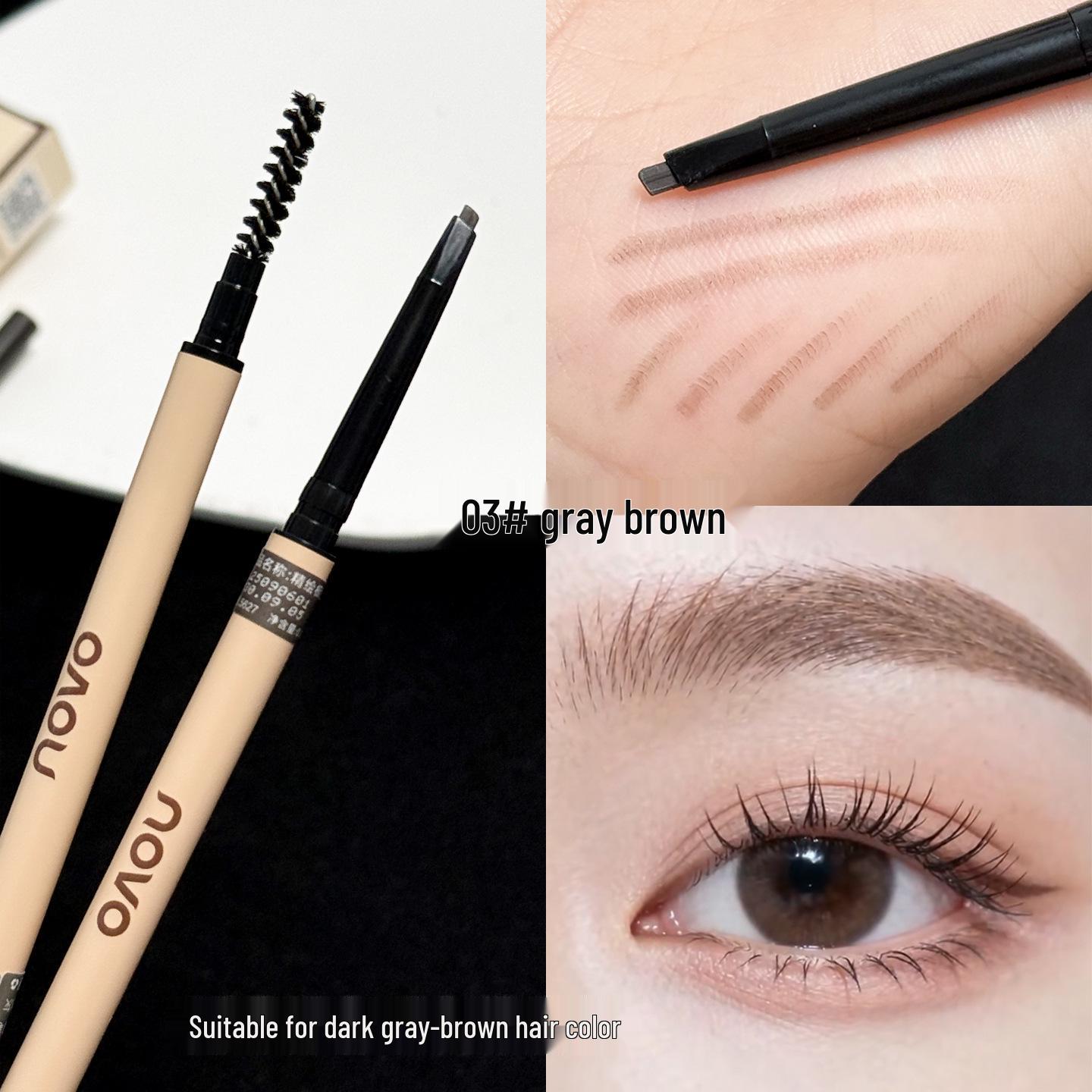 

NOVO Ultra-Fine Mist-Feel Eyebrow Pencil: Triangle Tip for Defined Hairs, Dual-Ended with Spiral Brush, Waterproof. 0.08g
