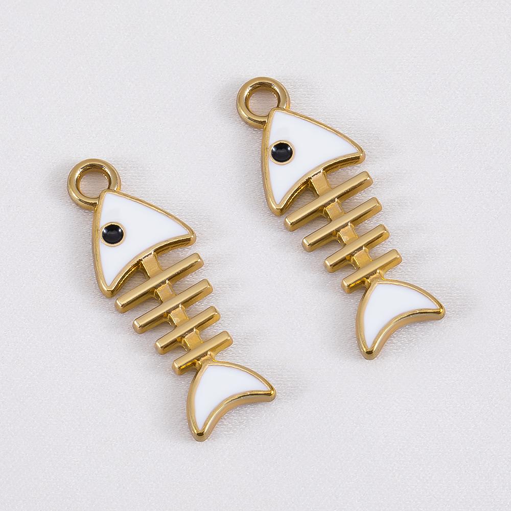 10pcs Trend White Enamel Ocean Coral Conch Fish Bones Fishtail Heart Charms Alloy Pendants DIY Necklace Keychain Jewelry Making