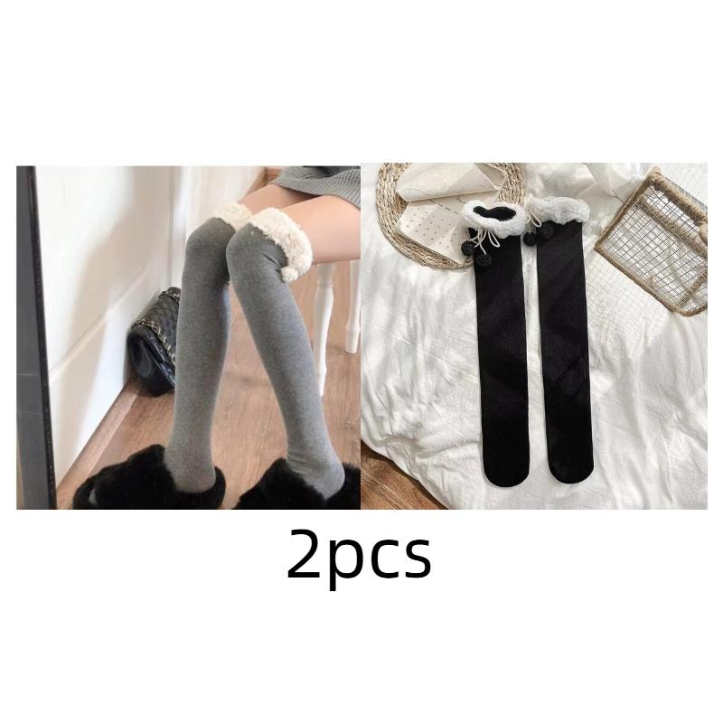 Winter Women Stockings Warm Wool Cashmere Thigh High Sock Korean Lolita Sweet Girl Cute Pompom Over Knee Long Socks