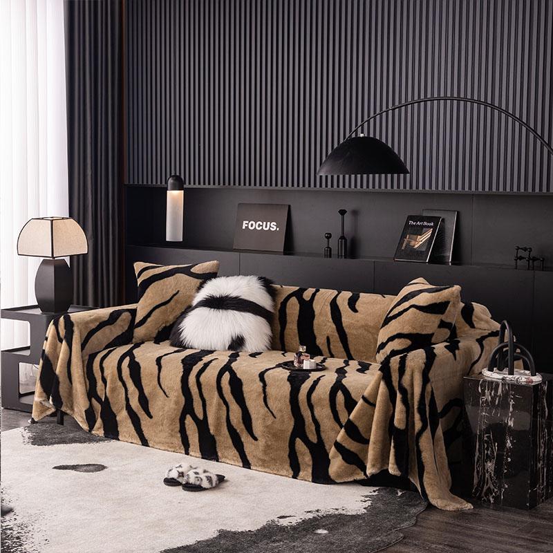 

Чехол на подушку для дивана с зебровым узором, Толстый плюшевый чехол на сиденье, Нескользящий чехол для дивана, Диванное полотенце, Универсальный для четырех сезонов 180X130cm кофейный