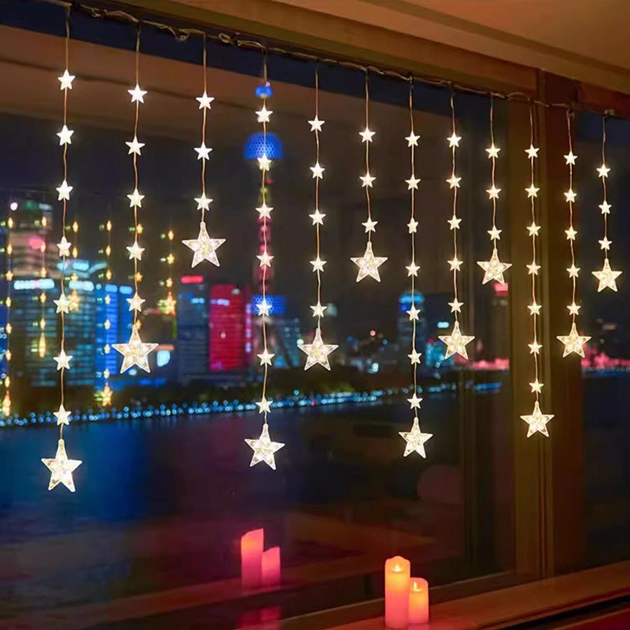 3M Star Moon Fairy Curtain String Lights Outdoor Star Icicle Light Christmas Garland Fairy Light for Window Wedding Party Decor