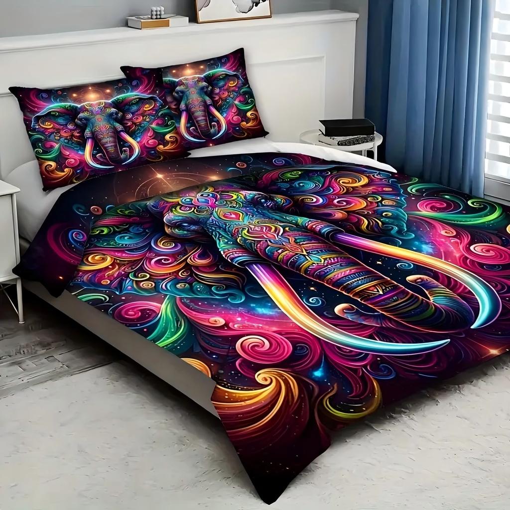 Colorful Elephant Pattern 3D Printed Duvet Cover Soft Comfortable Bedding Set Wildlife Modern Art Style Quilt Cover Pillowcase