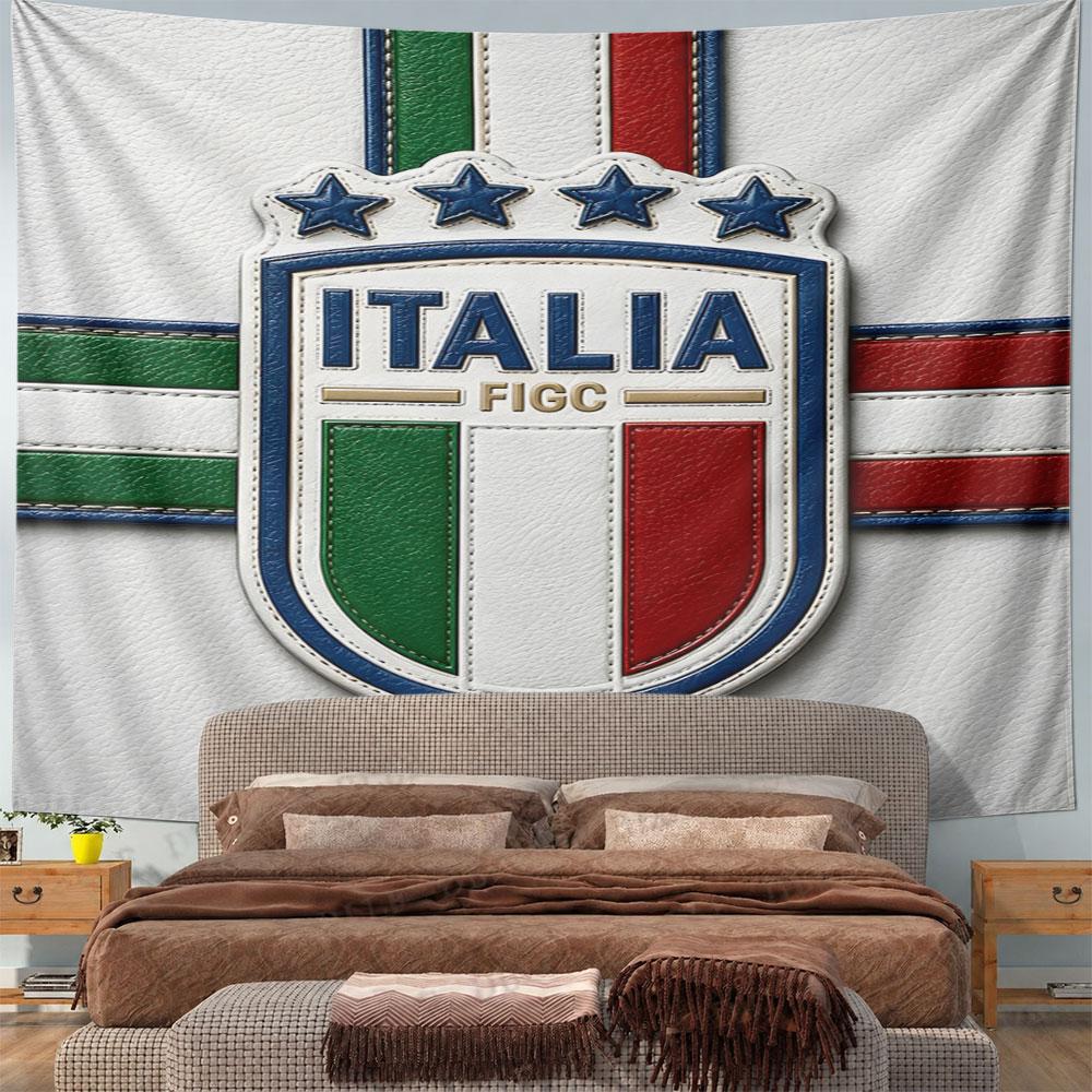 Italy National Football Team Emblem Pattern Wall Hanging Tapestry Decorative Tapestry Home Decor for Bedroom and Living Room