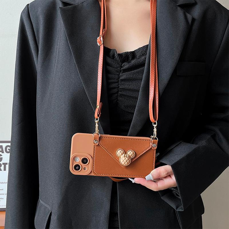 For Iphone16Promax Phone Case Apple 17 Crossbody Rope 13 Mickey Mouse Wallet 15/Xr Card Case 8