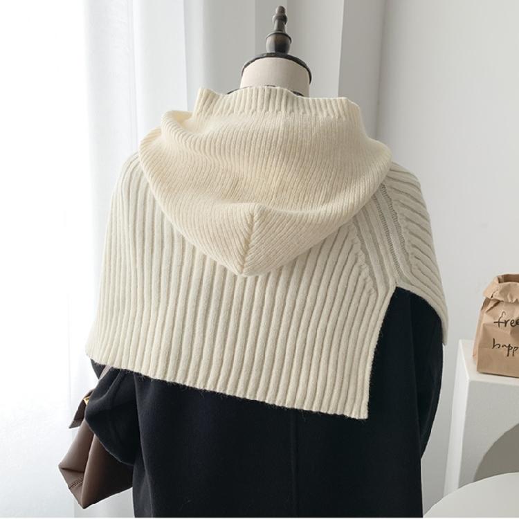 Knit Scarf Cap for Women Solid Color Hooded Shawl Winter Windproof Neckwrap Hat
