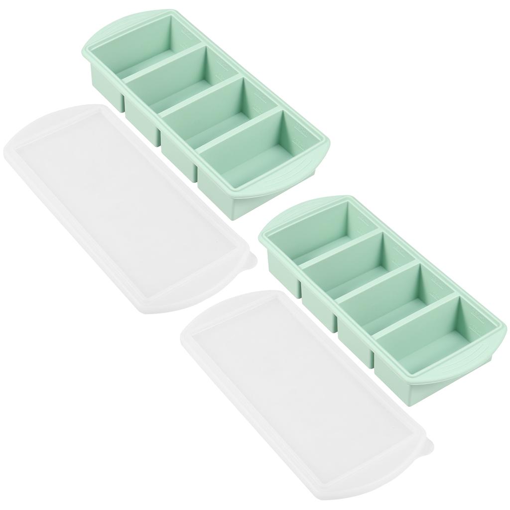 Silikon Frysbricka Soppa 2 till 4 Kuber Förvaringslåda Matbehållare Frysmögel Med Lock Fryst Förpackningslåda Form Organiser