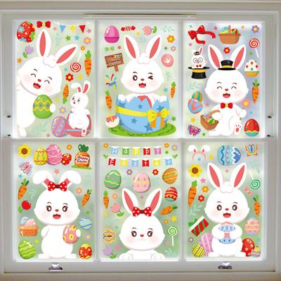 Happy Easter Window Stickers Rabbit Easter Eggs Carrot Glass Sticker Easter Party Wall Sticker Easter Decorations For Home