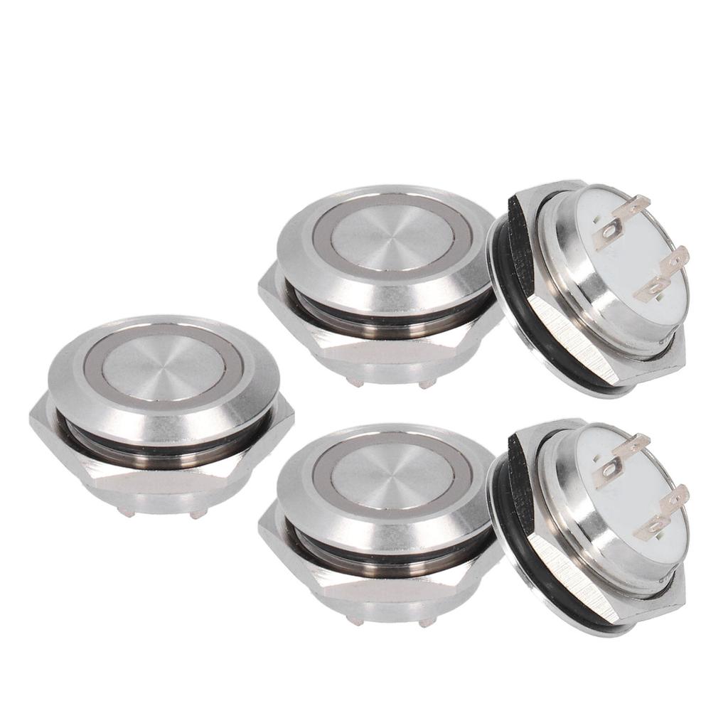 5Pcs Momentary Push Button Switch Metal Auto Reset Ultra Thin Waterproof with LED 19mmDC3~6V Yellow