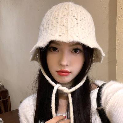 Knitted Fisherman Hat Women's Autumn and Winter New Versatile Bucket Hat Big Head Circumference Showing Face Small Woolen Hat