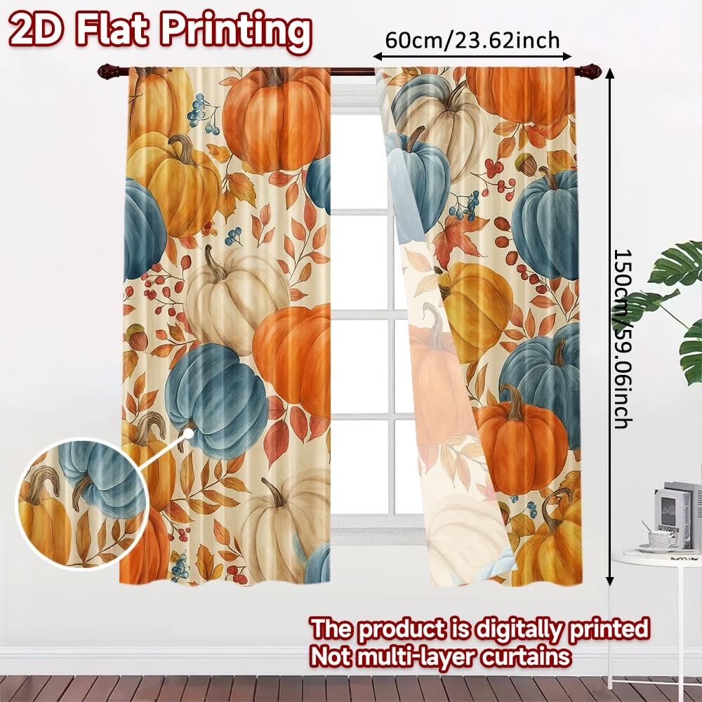 2pcs, 2D FLAT PRINTING Curtains (Without Rod) Colorful Gourds Christmas Festival Chic Print Curtains Prints Light Filtering