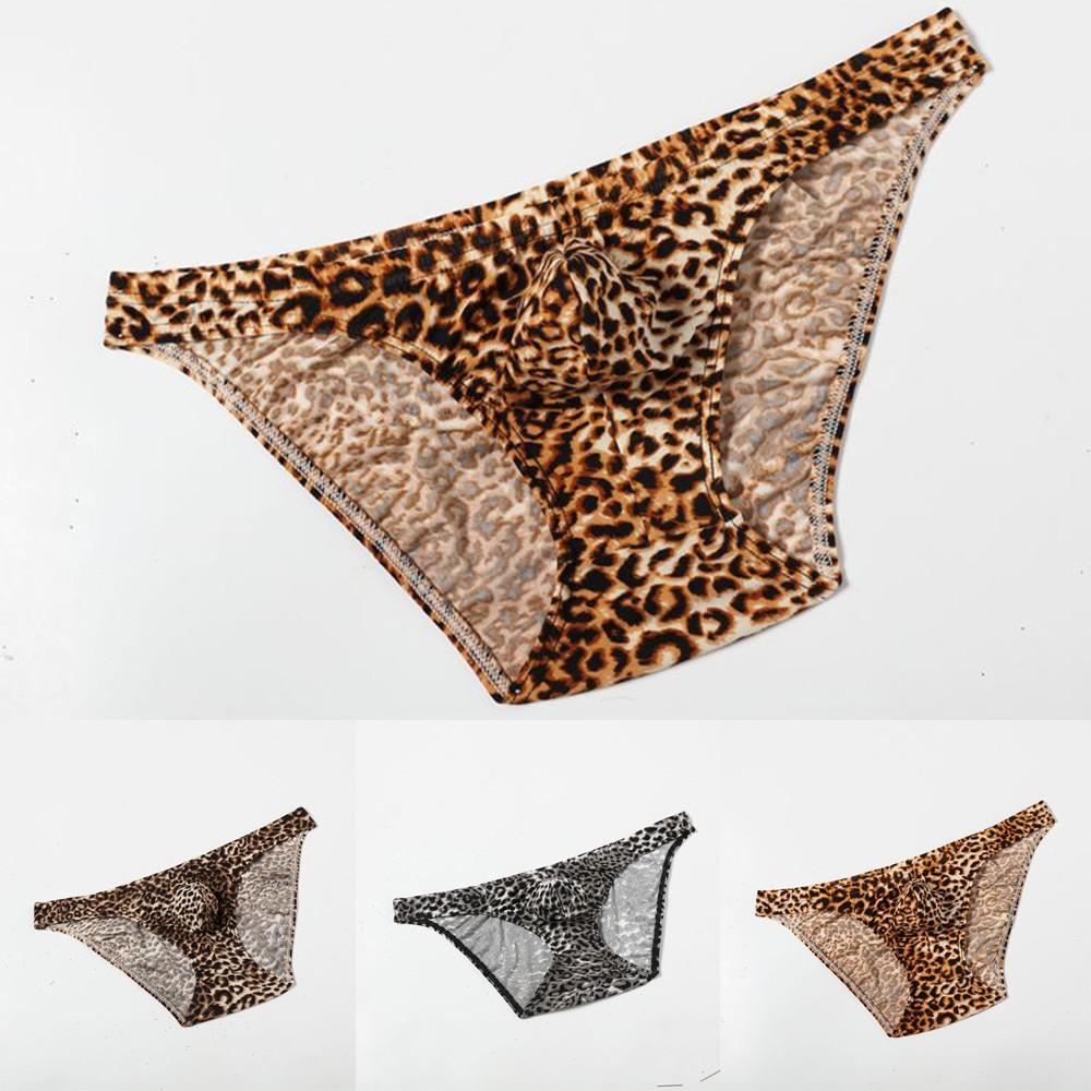 Men Sexy Underwear Leopard Printed Briefs Low Rise Breathable Underpants