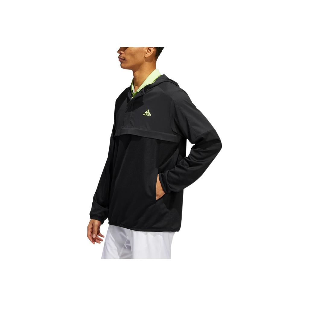 Adidas Sport Anorak Logo Print Front Pocket Zip Pullover Hooded Jacket Men Outerwear Black HA9141