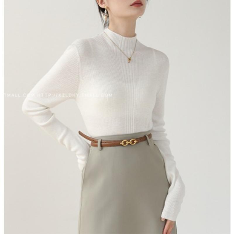 Women's Knitted Sweater Autumn/Winter New Style Apricot Long Sleeve Half High Collar Bottom Shirt